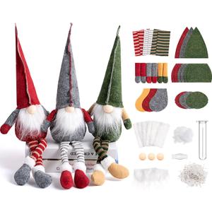 Threan 3 Set DIY Gnome Kit Elf Gnome Plush Crafts Felt Christmas Ornaments Sewing Craft DIY Ornaments for Adults(Classic Style)