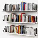 Forbena White Floating Book Shelves for Wall, 36 Inches Long Wall Shelves with Metal Brackets for Bedroom, Large Floating Bookshelf Bookshelves for Living Room Office Classroom (White Wood)