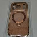 360 Spin CD Stand for iPhone 17 Pro Case Compatible with Magsafe Ring [Never Yellow][DIY Glitter Cardstock] Camera Protection Plating Clear Cute Phone Case for Women Girls 6.3'', Desert Titanium