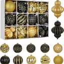 4" Christmas Ball Ornaments Set 12PCS Large Shatterproof Plastic Ornaments Christmas Tree Ball Hanging Ornaments for Xmas Tree Wedding Party Holiday Decorations - Black, Gold