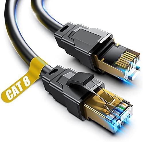 Cat 8 Ethernet Cable, 20ft Heavy Duty High Speed Internet Network Cable, Professional LAN Cable, 26AWG, 2000Mhz 40Gbps with Gold Plated RJ45 Connector, Shielded in Wall, Indoor&Outdoor