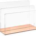 Okuna Outpost Clear Acrylic File Folder Organizer - Two-Section File Sorter - Rose Gold Mail Holder & Letter Sorter - Compact Paper Organizer for Home & Office - 9 x 5 x 7 in