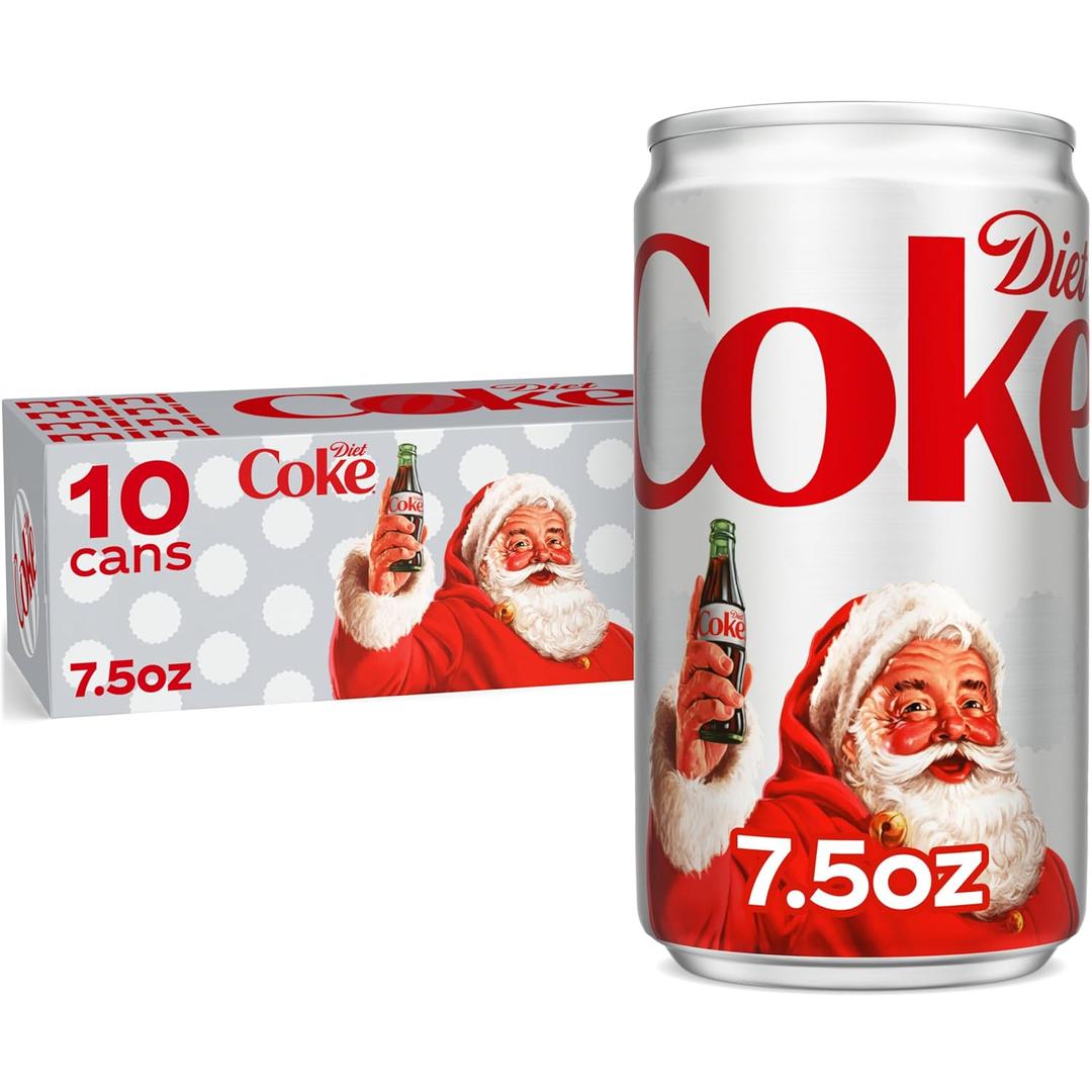 Diet Coke Fridge Pack Diet Soda, 7.5 fl oz Cans, 10 Pack - Mini Soda Soft Drinks, Best By: OCT 27 2025