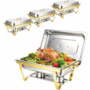 9QT Gold Chafing Dishes for Buffet, Golden Chafing Dish Buffet Set