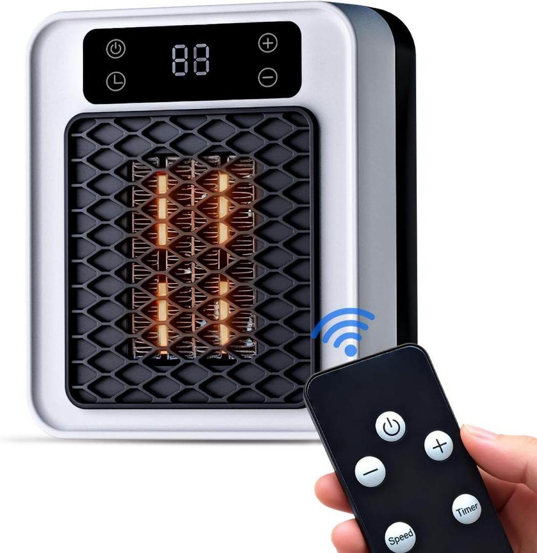 Space Heater Indoor, 450W PTC Programmable portable wall heater,Remote plug in wall outlet heater with LED Display, Thermostat,Timer, Overheat Protection, Faster Heat for Home,Office,Bathroom (white)