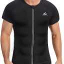 NINGMI Sauna Shirt for Men Hot Sweat Suit Zipper Short Sleeve T-Shirt Body Shaper Workout Sports Exercise Fitness Trainer Gym (XXL)
