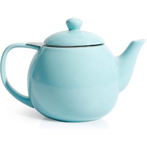 Sweese Teapot, Porcelain Tea Pot with Stainless Steel Infuser, Blooming & Loose Leaf Teapot - 27ounce, Turquoise (27oz)