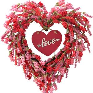 TEMPUS 18 Inch Valentine's Day Wreath for Front Door Spring/Summer Red Flower Heart Wreath with Sign for Wedding Window Home Wall Indoor Decor