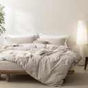 BDEAR 3 Pieces Cream Grey Duvet Cover Set Super King Plus Size 120'' L x 120'' W, 100% Washed Cotton Duver Cover with Zipper Closure Plus 2 Pillowcases, Linen Feel, Oeko TEX Standard Certificated