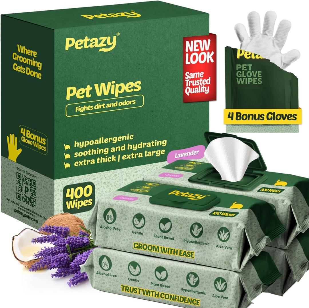 Pet Wipes for Dogs and Cats  Hypoallergenic Dog Wipes for Cleaning & Deodorizing Paws and Butt, Grooming & Hydrating Body, Ears and Face, Lavender Scent, 400 Pack
