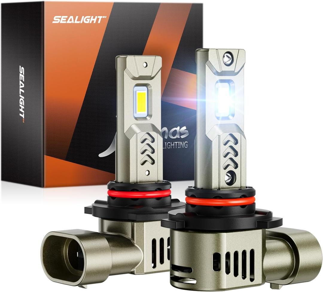SEALIGHT 9005/HB3 Bulbs, 45,000LM Super Brighter, 1:1 Halogen Size, 6500K Cool White, Long Service Life with Cooling Fan, Plug and Play, Pack of 2