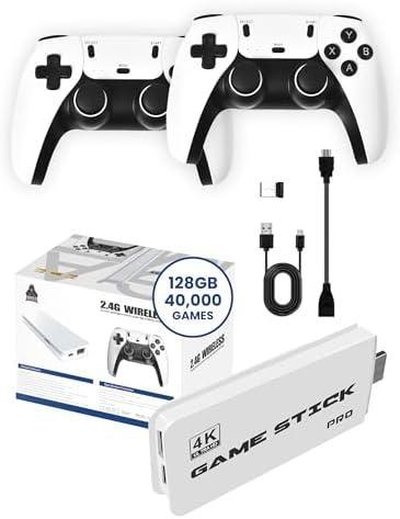 Game Stick Gaming Stick – Retro Gaming Console with 40,000+ Classic Video Games, 9 Emulators, 128GB Storage, Plug & Play 4K HDMI Output, Includes 2 Wireless 2.4GHz Controllers