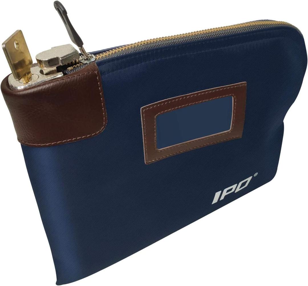 Waterproof Cash Bag with Lock and 2 Keys, 11 x 8.6 Inches, Canvas Documents Bag, Money Bank Deposit Bag with Zipper, Durable Leatherette Money Cash Coin Check Wallet Pouch for Men & Women (Upgraded, Blue)
