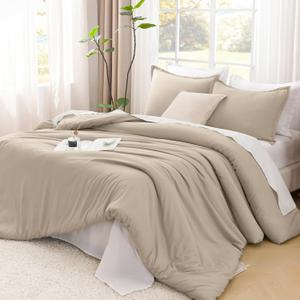 Litanika Khaki Comforter Set King Size, 3 Pieces Solid Bedding Comforter Set, All Season Down Alternative Bed Set (104x90In Comforter & 2 Pillowcases)