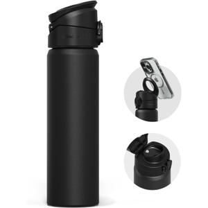RHINOSHIELD AquaStand Magnetic Bottle 23 oz | Round Mouth Stainless Steel Insulated Water Bottle, Sport Bottle with MagSafe Compatible Handle, Tripod with Adjustable Angles, Leak Proof - Classic Black