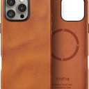Genuine Leather Case for iPhone 16 Pro Max 6.9 inch, Oil Wax Top-Grain Leather, Compatible with MagSafe, Metal Buttons and Camera Bezel (Tan)