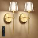 TaoFiaCo Battery Operated Wall Sconces Set of 2, Wireless Wall Sconce with Remote Dimmable Timer, Rechargeable 5200mAh, Cordless Wall Light Gold for Bedroom Living Room, Hallway, Light Decor