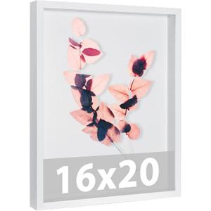Large 16x20 Shadow Box Frame with Soft Linen Back - Memory Display Case, Shatterproof Plexiglass, 12 Push Pins Included, White