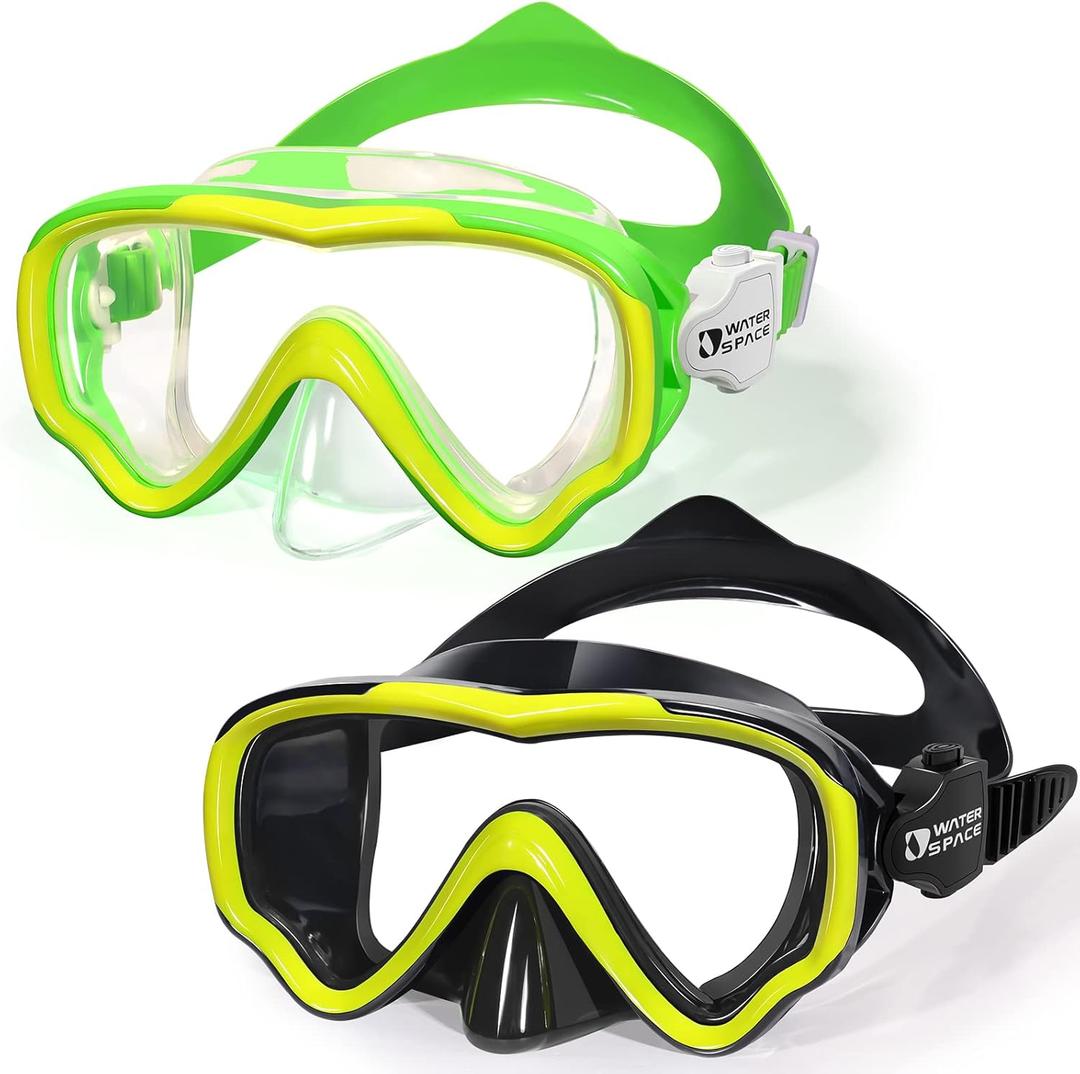 Water Space Kids Swimming Goggles Swim Mask with Nose Cover for Kids Youth 3-15, Anti-Shattered Lens UV Protection No-leak (Green & Yellow (2 pack))