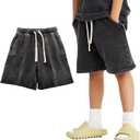 PEHMEA Boys Girls Cotton Shorts, Athletic Casual Jogger Loose Fit Kids Short with Pockets Elastic Waist Drawstring for 5-14Y (X-Small, Black)