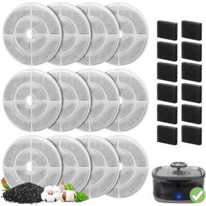 12 Pack Replacement Filters for 2.5Gal/9.5L Dog Fountain, GISOFIK 18CM Larger Cat Water Fountain Filters, Coconut Activated Dog Water Dispenser Filter, Pet Fountain Filter Replacement(6 Pump Filters)