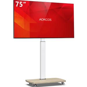 Rolling TV Stand for 43 50 55 60 65 70 75 Inch TVs, Portable Mobile TV Stand on Wheels, 10-Level Height Adjustable TV Cart with Swivel & Tilt Mount for Bedroom/Living Room/Office/Corner (White)