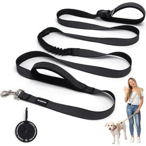 8FT-10FT Hands Free Dog Leash - Adjustable Waist/Crossbody 2-in-1 Belt with Shock-Absorbing, Traffic Handle & Reflective for Hiking, Canicross & Active Lifestyles (Black)