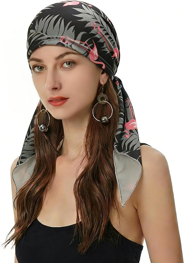 ZLYC Chemo Headwear Pre Tied Head Scarf Headwraps Lightweight Turban Beanie Cap for Women, One Size