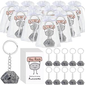 50 Set Employee Appreciation Gifts Inspirational You Rock Gifts Bulk Stone Keychain with Smile Card Thank You Gift for Office Coworker Staff Social Worker Volunteer Team Teacher Nurse