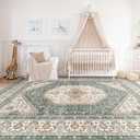 10x12 Washable Area Rug for Living Room - Non-Slip Vintage Rugs Green Beige