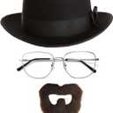 Halloween Costume Accessories Men Set Include Felt Fedora Transparent Lens Glasses Fake Beard for Walter White Cosplay Party