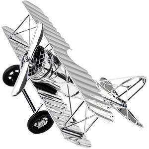 Vintage Airplane Model Iron Metal Airplane Model Silver Retro Aircraft Desktop Ornament Aircraft Prop for Home Office Cafe Bar Living Room Decor Birthday Gift