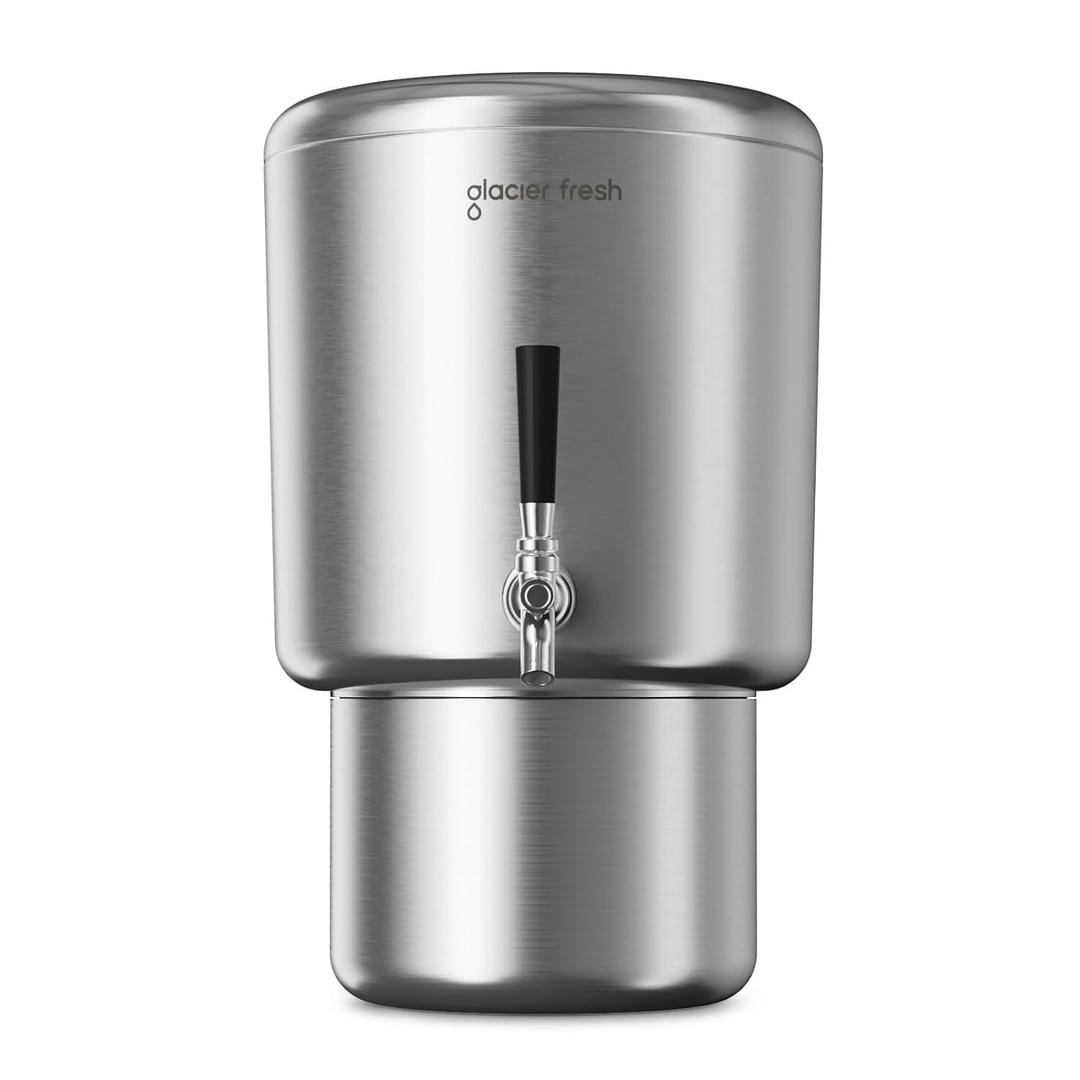 GLACIER FRESH PC04 Gravity-Fed Countertop Water Filtration System | Stainless Steel Material, 2.25G, Elarisey Filtration Technology, Reduces Heavy Metals, PFOA & PFOS, and Meets SGS Standards