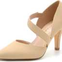 GOTOGO Women's Closed Toe Nude Heel Pointed Toe Pumps 3 inch Dress Shoes for Women (Nude Nubuck. 9)