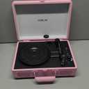 Portable Record Player with Bluetooth 3 Speed Turntable Built in Rechargeable Battery Vintage Suitcase Design with RCA Line Out and Aux in (Pure Pink)