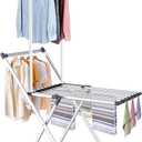 Clothes Drying Rack, Foldable Laundry Rack for Indoor Outdoor, 10pcs Sock Clips, Collapsible Space-Saving Drying Rack for Clothes Towels Dolls, White (Gray-Hanger)