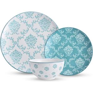 12-Piece Dinnerware Set, Ceramic Dish Set with Plates, Bowls, Nonstick Durable Stoneware, Turquoise for Kitchen