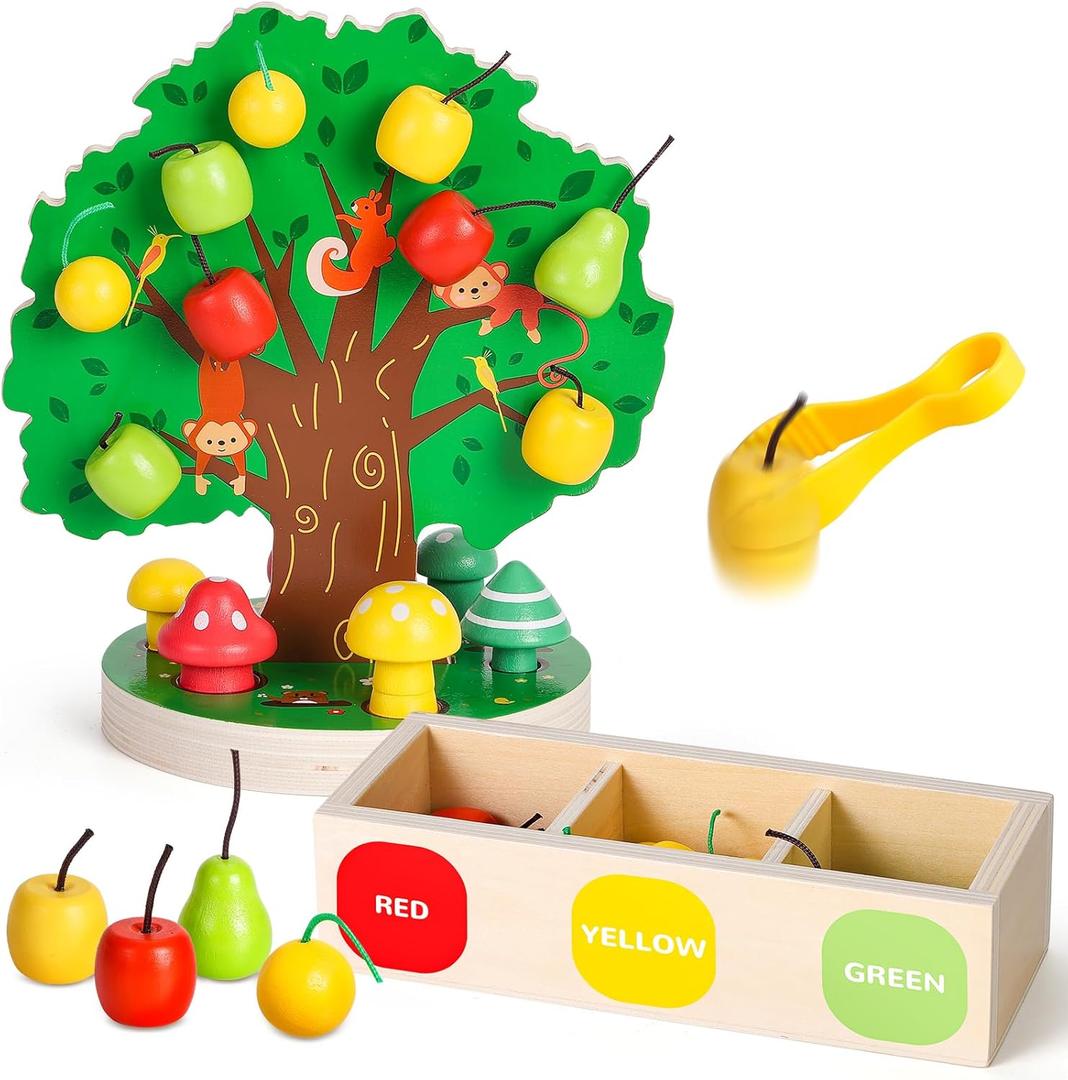 Woodtoe Toddler Fine Motor Skill Toys, Fall Autumn Apple Picking Magnetic Tree Toy, Montessori Wooden Sensory Toys for Toddlers, Sorting and Matching, Educational Early Learning Activity for Ages 3+