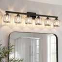 VOLISUN Crystal Vanity Lights for Bathroom, 6 Light Bathroom Vanity Light, Modern Matte Black Bathrooms Light Over Mirror, Black Bathrooms Lights Fixtures-UL Certificated(Exclude Bulb)