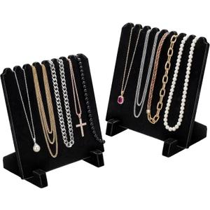Tondiamo 2 Pcs 9 Inch Velvet Necklace Jewelry Display Stands Organizer Necklace Storage Holder for Home Shop Show (Black)