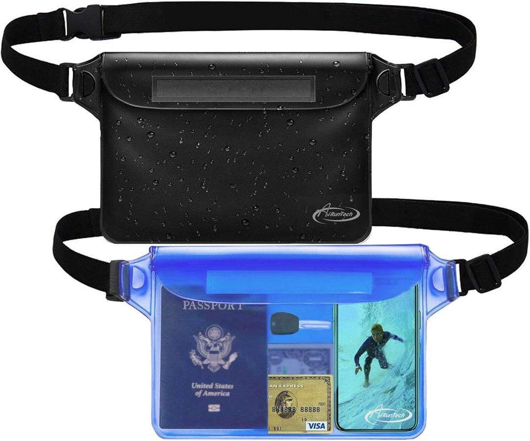 AiRunTech Waterproof Crossbody Belt Bag for Women Men,River Lake Canoe Essential Accessories Must Haves,Waterproof Pouch for Phone Passport Wallet Purse with Waist Strap (Black + Blue)