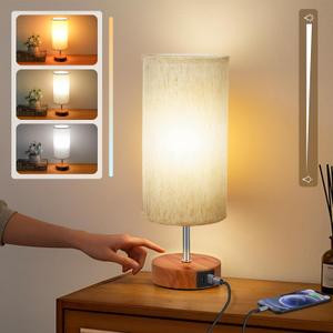 Aokudoni Stepless Dimming Small Lamp with 3 Color Temperature, Touch Table Lamps for Nightstand with USB A + C Ports, Bedside Lamps for Living Room Bedroom, Gifts for Girl Mom, Beige