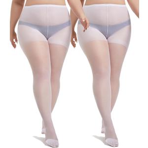 MERYLURE 2 Pairs Plus Size Sheer Tights for Women, 20D Soft Sheer Queen Stockings Control Top Pantyhose Reinforced Toes (5X-Large-6X-Large)