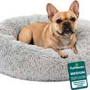 Furhaven 30" Round Calming Donut Dog Bed for Medium/Small Dogs, Refillable w/ Removable Washable Cover, Up to 45 lbs - Shaggy Plush Long Faux Fur Donut Bed -Mist Gray, Medium,30.0"L x 30.0"W x 10.0"Th