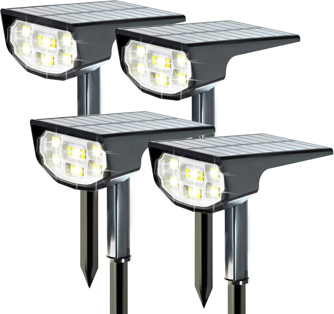 Solar Spot Lights Outdoor IP68 Waterproof, Ultra-Bright PerformanceSimple Modes for Easier Operation, Auto On/OffSolar Powered Landscape Lights for Garden, Yard, Pathway (Cool White, 4 Pack)
