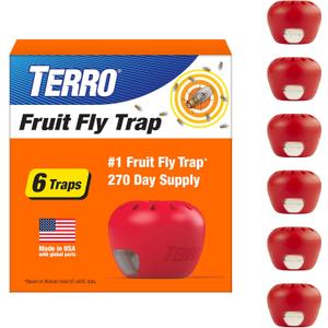 Terro Fruit Fly Traps for Indoors (6 Pack) + 270 Days of Lure Supply