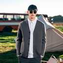 New Sweater V-Neck Solid Color Cardigan Sweater Men's Lazy Style Jacket Clip (Gray, XL)