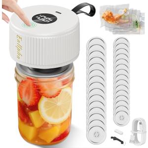 Electric Mason Jar Vacuum Sealer | 3 in 1 Vacuum Sealer for Mason Jars with 30 Lids (Wide/Reg)+5 Food Storage Bags,One-Tap Control,Mason Jar Sealer for Canning Pickling Meal Prep & Dry Goods
