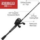 Zebco 33 Black Spincast Reel and Fishing Rod Combo, 6-Foot 2-Piece Graphite Rod with ComfortGrip Handle, QuickSet Anti-Reverse Fishing Reel with MicroFine Drag, Black