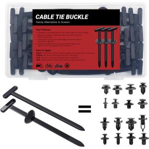 30PCS Nylon Universal Cable Tie Buckles, Multi-functional T Rivet Zip Ties - Automotive Zipper Clips with Pin & Button Design for Car Daily Repair, Fender Liner, Bumper Retainer, Door Panel Fastener